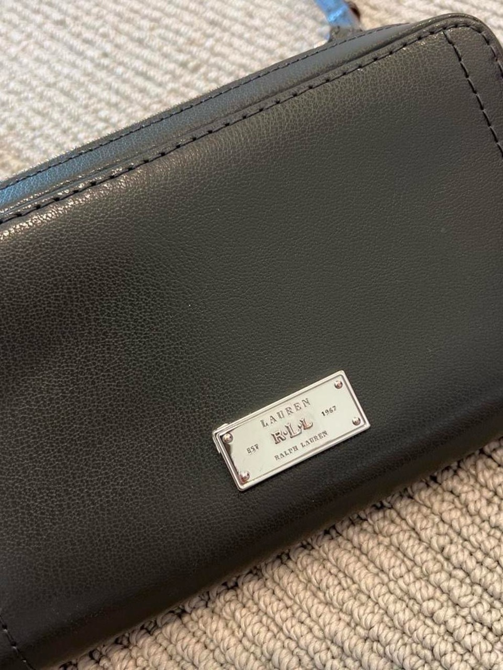 Ralph Lauren Black Leather Zip-Around Wallet with Metal Logo Plate